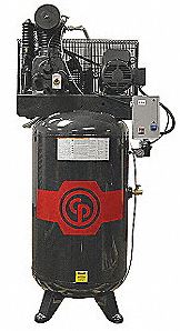 Chicago Pneumatic RCP-C583VS 5HP compressor mounted on an 80 gallon vertical tank.