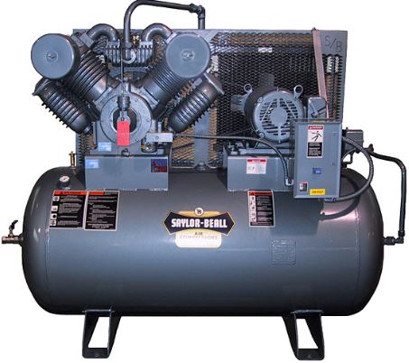 saylor beall 755-120 10 HP 2 stage compressor mounted on a 120 gallon horizontal tank. Made in USA